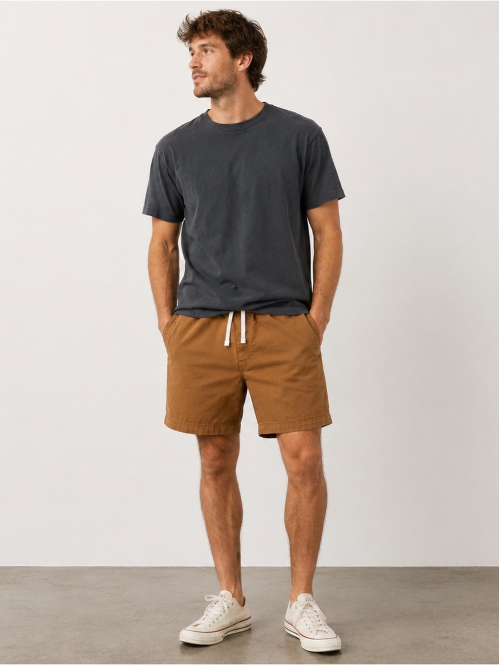 Le 31 by Simons Men’s Organic Cotton Drawstring Shorts - Medium - Camel